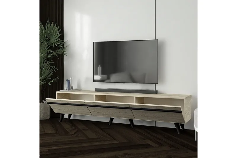 TV-bord Ravinarville Travertin / Svart - Beige - Møbler - Mediamøbel & tv møbel - TV-benk & mediabenk