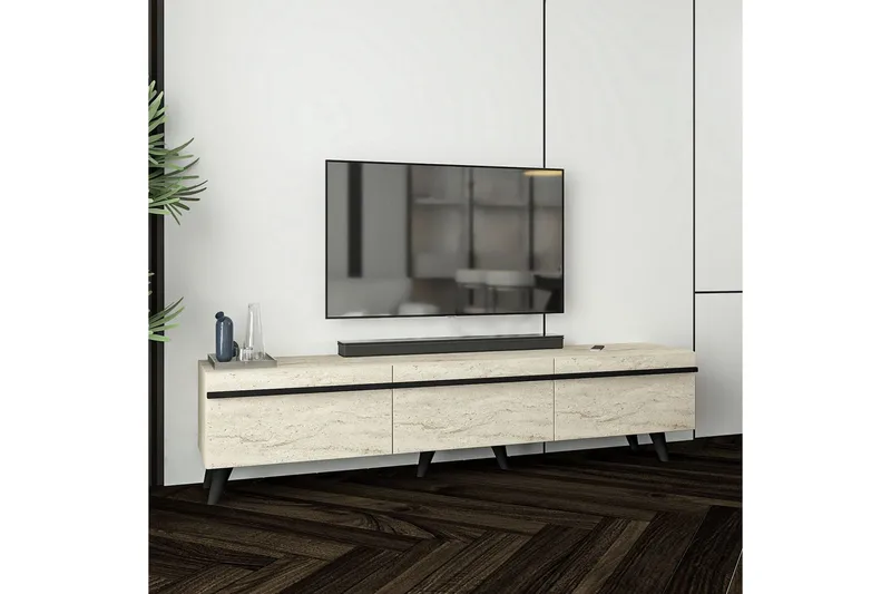 TV-bord Ravinarville Travertin / Svart - Beige - Møbler - Mediamøbel & tv møbel - TV-benk & mediabenk