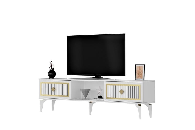 TV-bord Sivaji Hvit / Gull - Hvit / Gull - Møbler - Mediamøbel & tv møbel - TV-benk & mediabenk