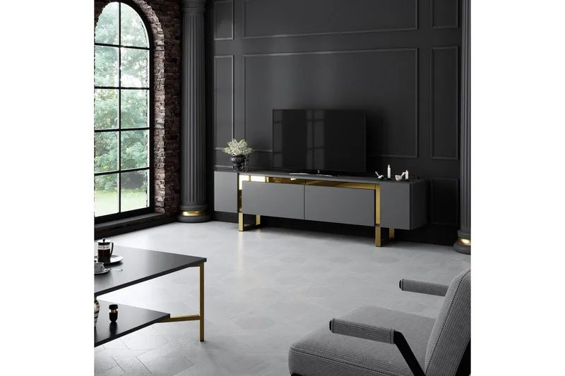 TV-bord Sozi Antrasitt / Gull - Antrasitt / Gull - Møbler - Mediamøbel & tv møbel - TV-benk & mediabenk