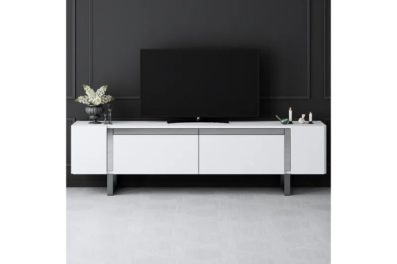 TV-bord Sozi Hvit / Sølv - Hvit / Sølv - Møbler - Mediamøbel & tv møbel - TV-benk & mediabenk