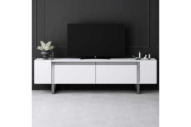 TV-bord Sozi Hvit / Sølv - Hvit / Sølv - Møbler - Mediamøbel & tv møbel - TV-benk & mediabenk