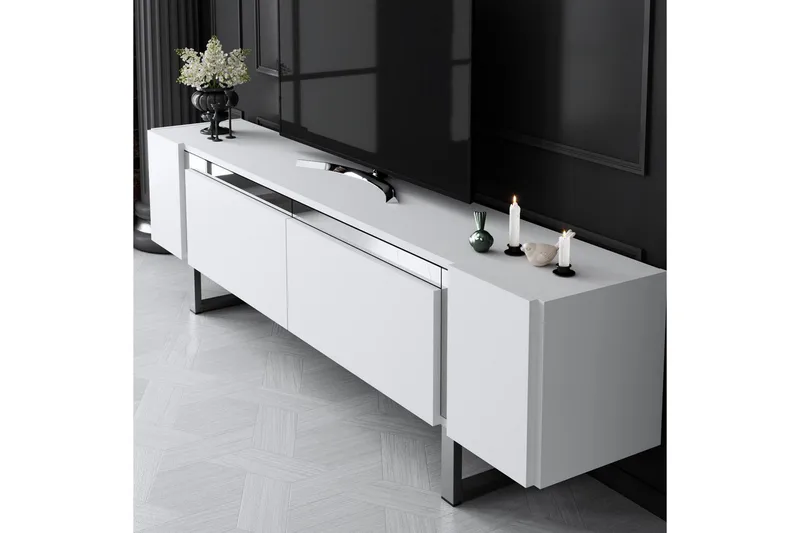 TV-bord Sozi Hvit / Sølv - Hvit / Sølv - Møbler - Mediamøbel & tv møbel - TV-benk & mediabenk