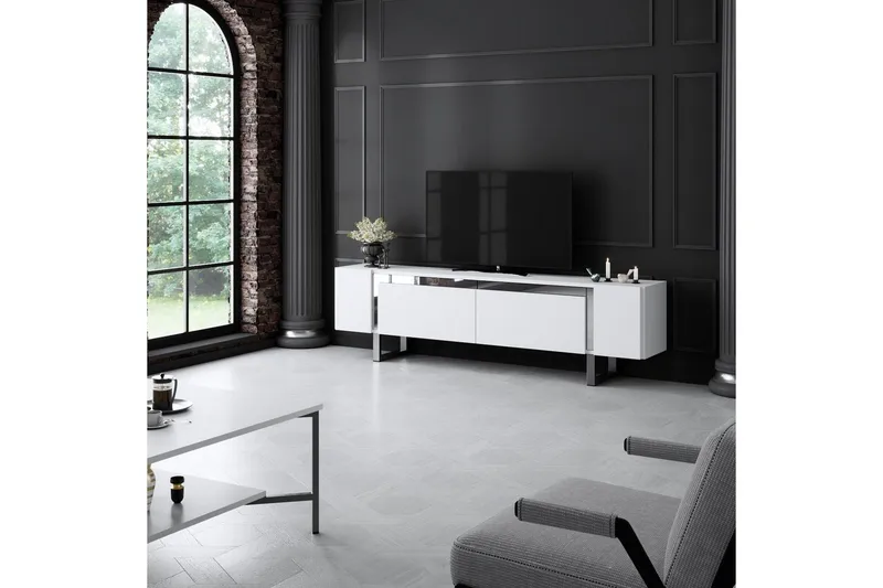 TV-bord Sozi Hvit / Sølv - Hvit / Sølv - Møbler - Mediamøbel & tv møbel - TV-benk & mediabenk