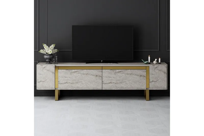 TV-bord Sozi Travertin / Gull - Travertin / Gull - Møbler - Mediamøbel & tv møbel - TV-benk & mediabenk