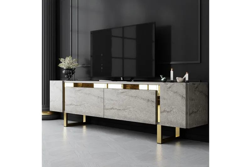 TV-bord Sozi Travertin / Gull - Travertin / Gull - Møbler - Mediamøbel & tv møbel - TV-benk & mediabenk