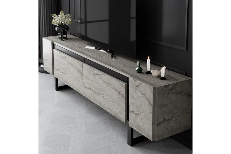 TV-bord Sozi Travertin / Svart - Travertin / Svart - Møbler - Mediamøbel & tv møbel - TV-benk & mediabenk