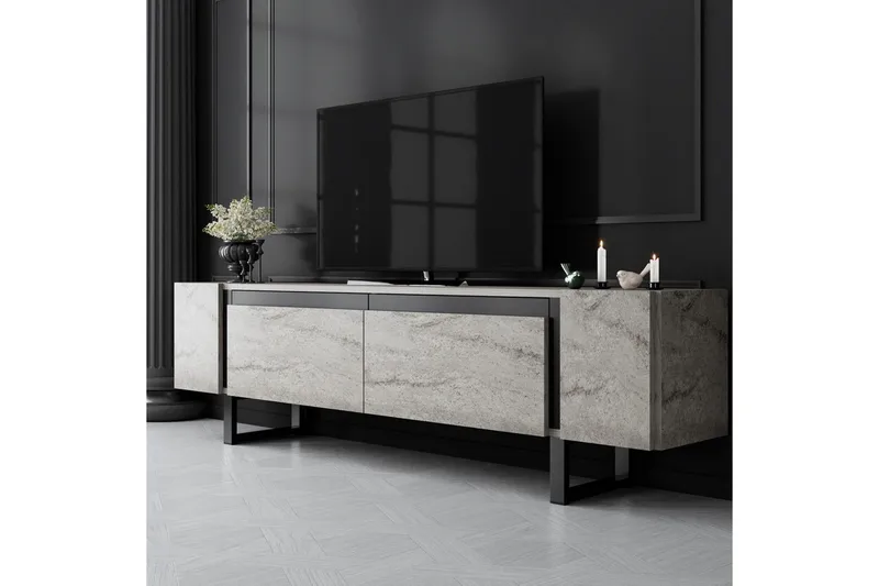 TV-bord Sozi Travertin / Svart - Travertin / Svart - Møbler - Mediamøbel & tv møbel - TV-benk & mediabenk