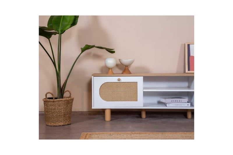 TV-bord Terra Hvit / Eik - Mellomfarget tre/Hvit - Møbler - Mediamøbel & tv møbel - TV-benk & mediabenk