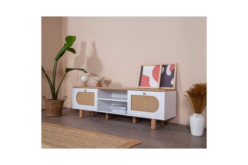 TV-bord Terra Hvit / Eik - Mellomfarget tre/Hvit - Møbler - Mediamøbel & tv møbel - TV-benk & mediabenk