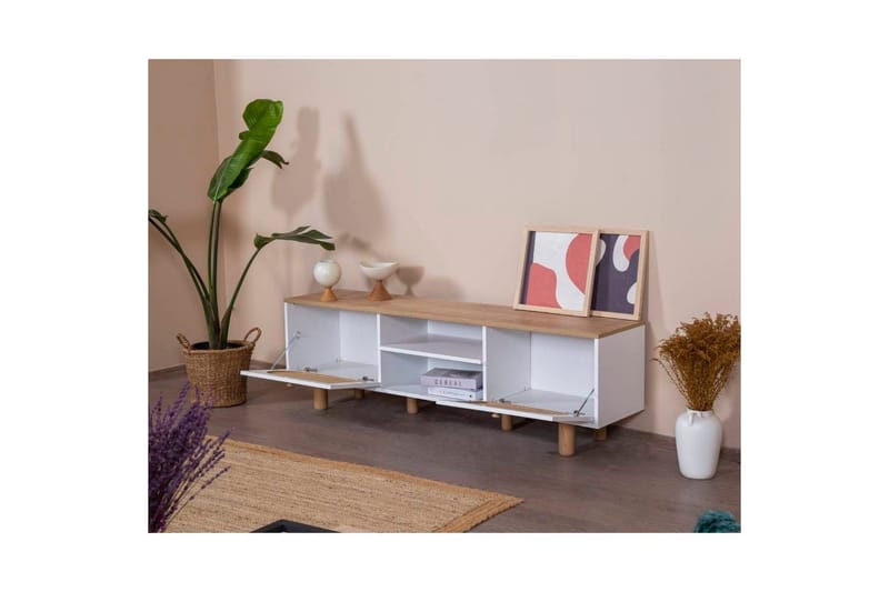 TV-bord Terra Hvit / Eik - Mellomfarget tre/Hvit - Møbler - Mediamøbel & tv møbel - TV-benk & mediabenk