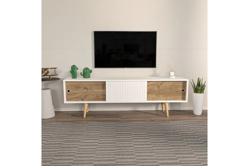 TV-bord Ticoman Hvit / Valnøtt - Hvit / Valnøtt - Møbler - Mediamøbel & tv møbel - TV-benk & mediabenk