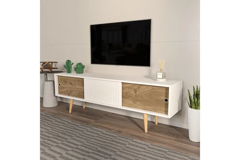 TV-bord Ticoman Hvit / Valnøtt - Hvit / Valnøtt - Møbler - Mediamøbel & tv møbel - TV-benk & mediabenk