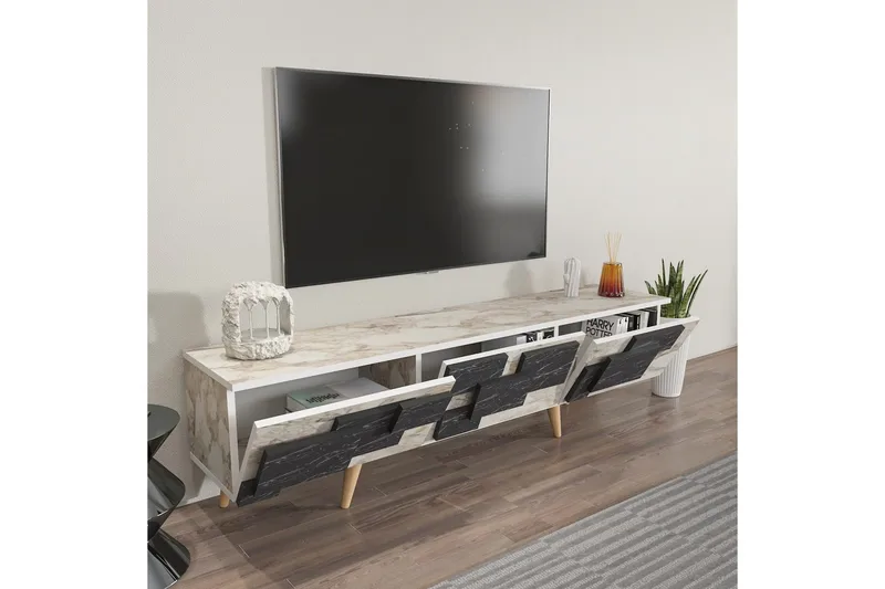 TV-bord Ticomannd Hvit / Marmor - Hvit / Marmor - Møbler - Mediamøbel & tv møbel - TV-benk & mediabenk