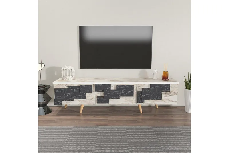 TV-bord Ticomannd Hvit / Marmor - Hvit / Marmor - Møbler - Mediamøbel & tv møbel - TV-benk & mediabenk