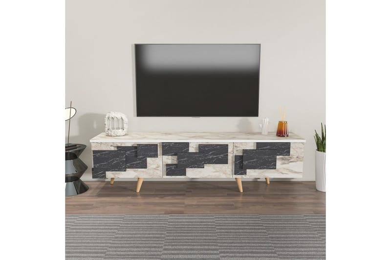 TV-bord Ticomannd Hvit / Marmor - Hvit / Marmor - Møbler - Mediamøbel & tv møbel - TV-benk & mediabenk