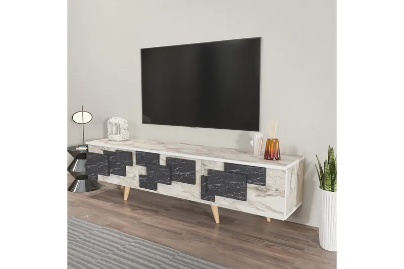 TV-bord Ticomannd Hvit / Marmor - Hvit / Marmor - Møbler - Mediamøbel & tv møbel - TV-benk & mediabenk