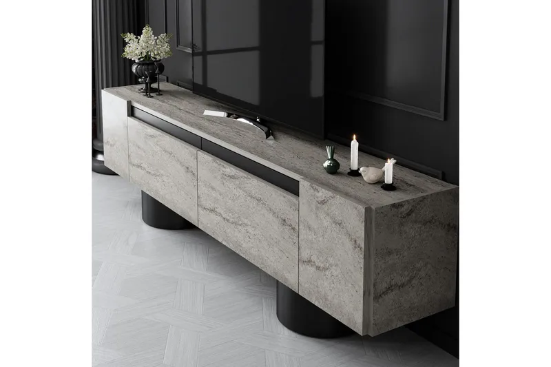 TV-bord Travertin / Svart - Travertin / Svart - Møbler - Mediamøbel & tv møbel - TV-benk & mediabenk