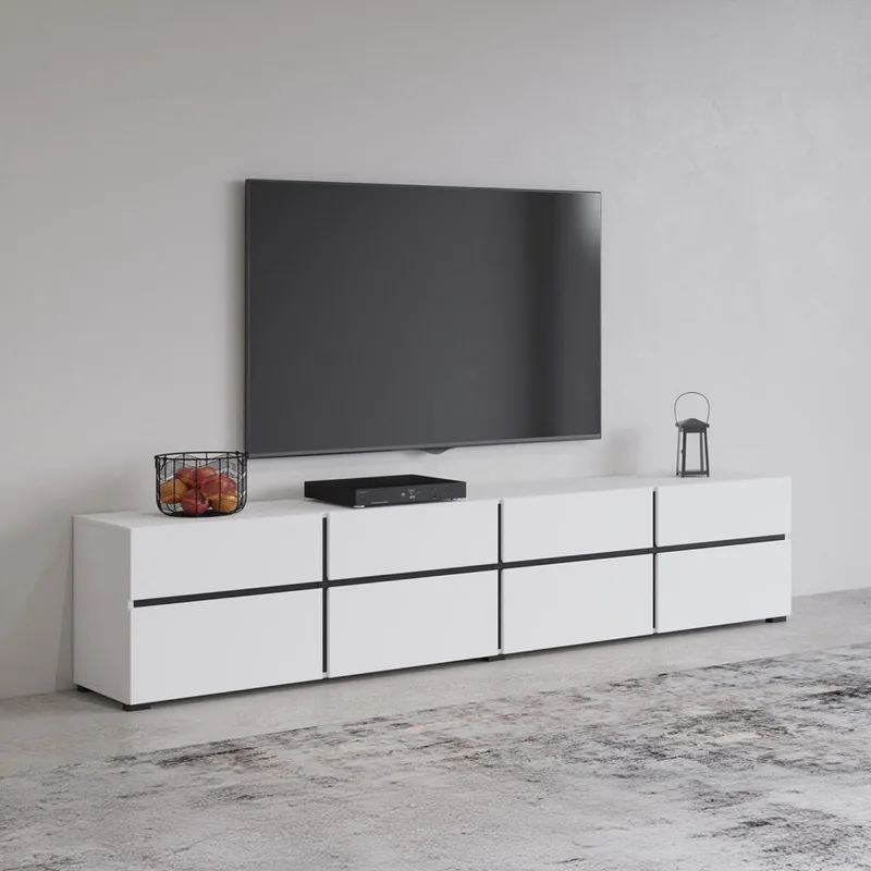 TV-enhet Cross 4 dører med 4 skuffer - Hvit - Svart - Møbler - Mediamøbel & tv møbel - TV-benk & mediabenk