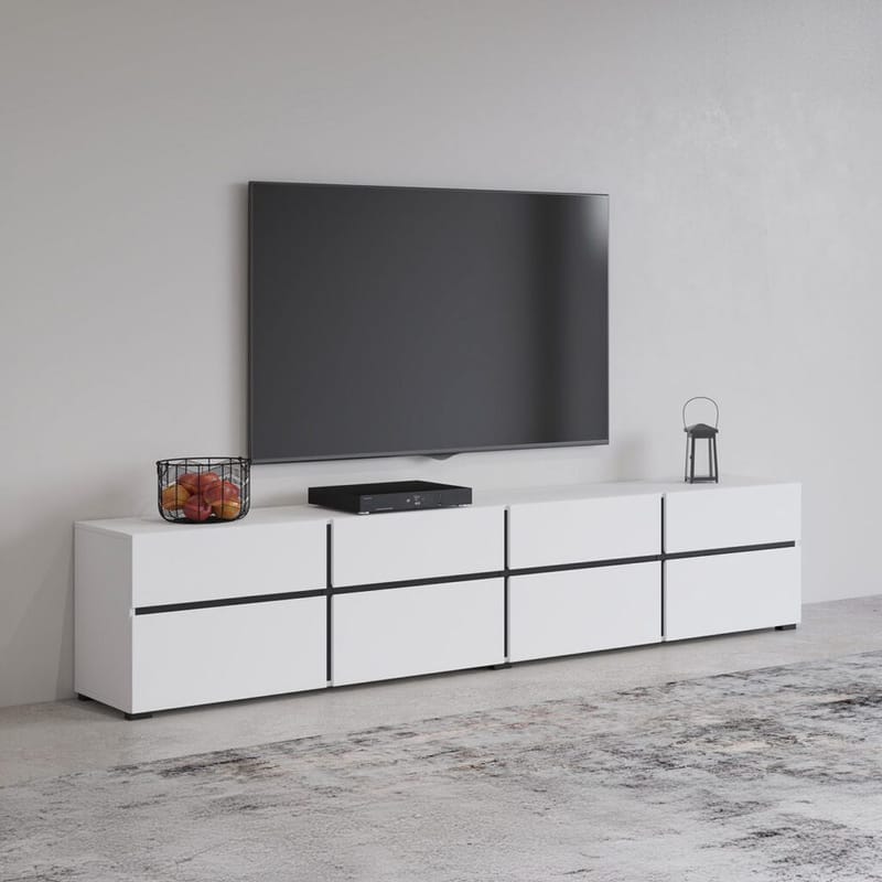 TV-enhet Cross 4 dører med 4 skuffer - Hvit - Svart - Møbler - Mediamøbel & tv møbel - TV-benk & mediabenk