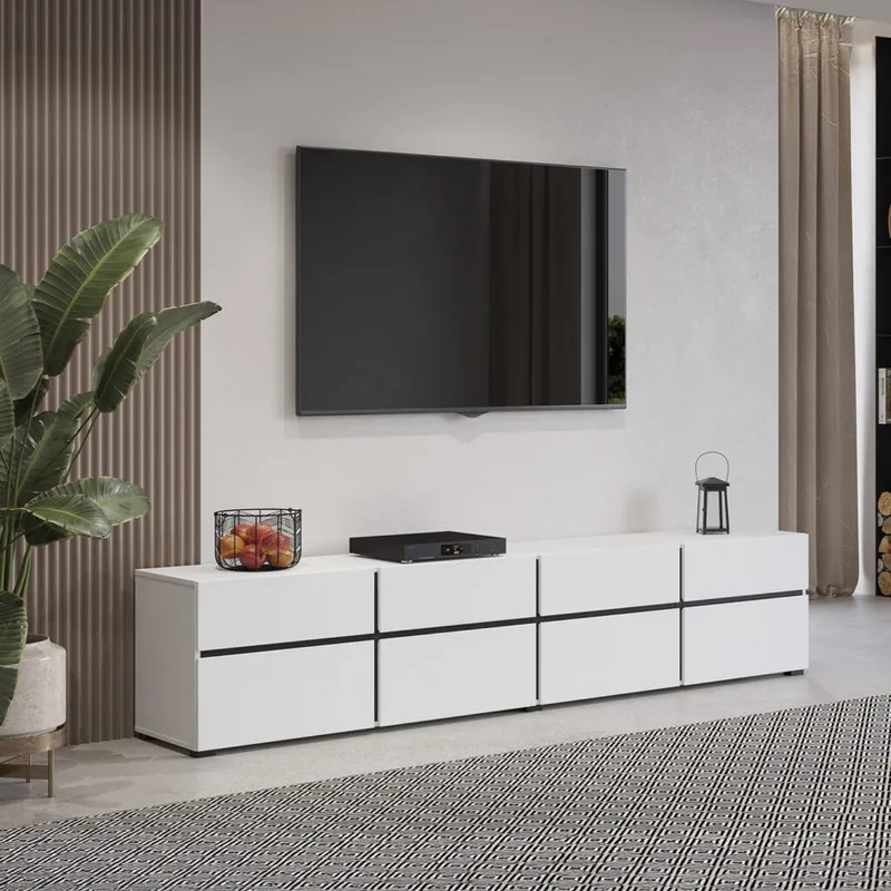 TV-enhet Cross 4 dører med 4 skuffer - Hvit - Svart - Møbler - Mediamøbel & tv møbel - TV-benk & mediabenk