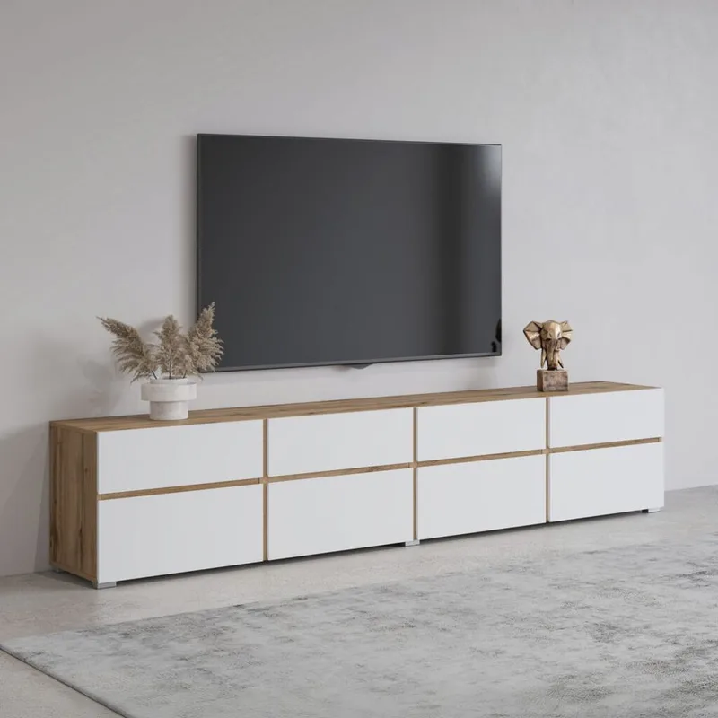 TV-enhet Cross 4 d ører med 4 skuffer - Hvit - Møbler - Mediamøbel & tv møbel - TV-benk & mediabenk