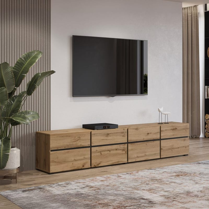 TV-enhet Cross 4 dører med 4 skuffer - Wotan eik - Svart - Møbler - Mediam øbel & tv møbel - TV-benk & mediabenk