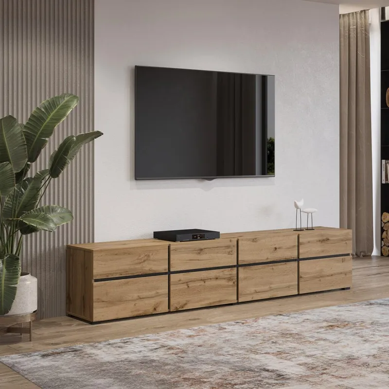 TV-enhet Cross 4 dører med 4 skuffer - Wotan eik - Svart - Møbler - Mediamøbel & tv møbel - TV-benk & mediabenk