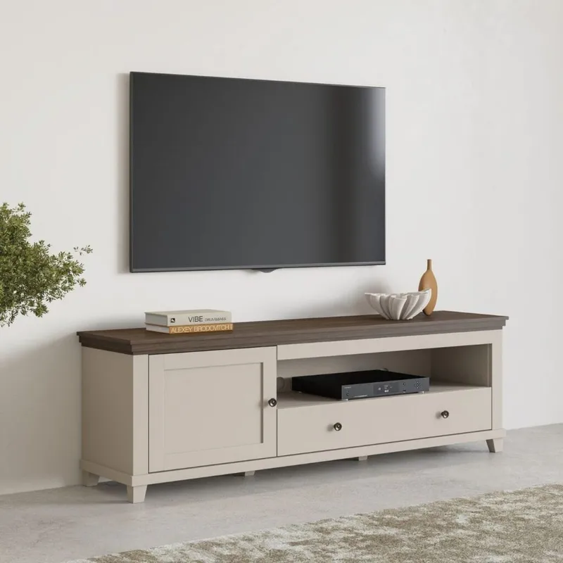 TV-enhet Evora 1 dør 1 skuff - Lys Beige - Møbler - Mediamøbel & tv møbel - TV-benk & mediabenk