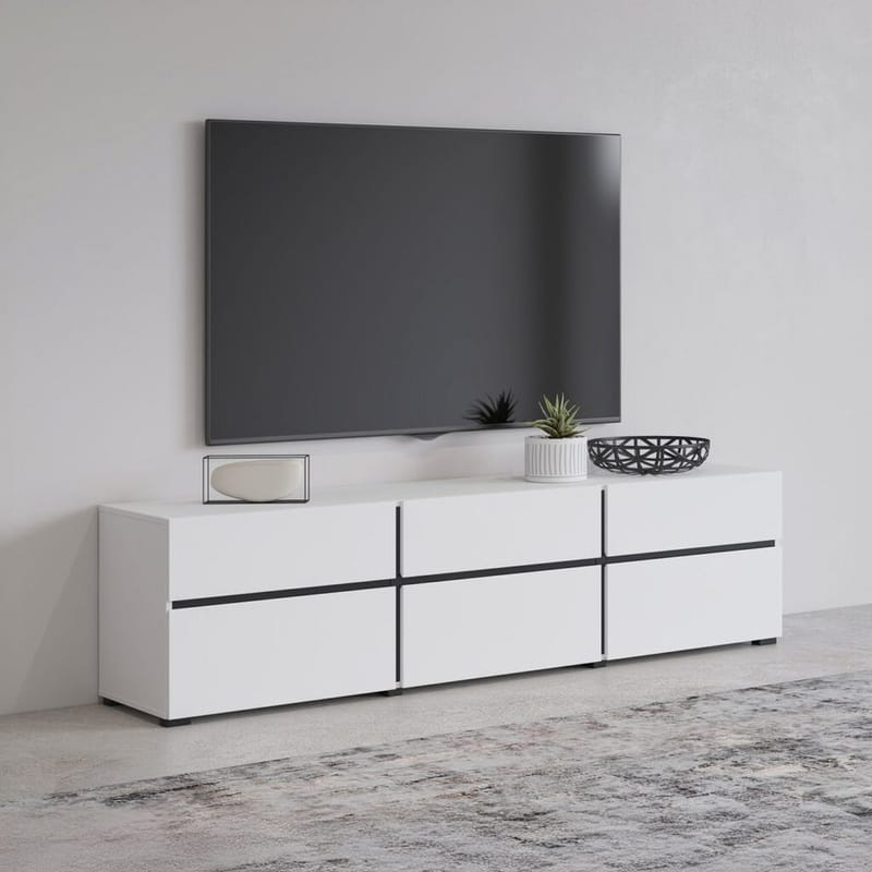 TV-enhet Kors 3 klaffer med 3 skuffer - Hvit - Svart - Møbler - Mediamøbel & tv møbel - TV-benk & mediabenk