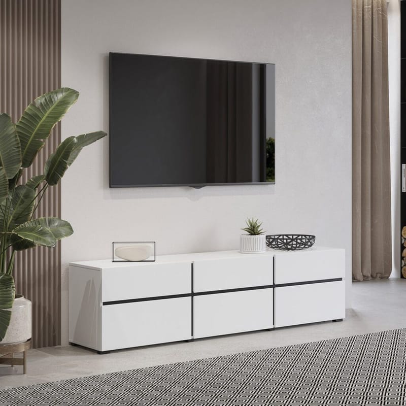 TV-enhet Kors 3 klaffer med 3 skuffer - Hvit - Svart - Møbler - Mediamøbel & tv møbel - TV-benk & mediabenk