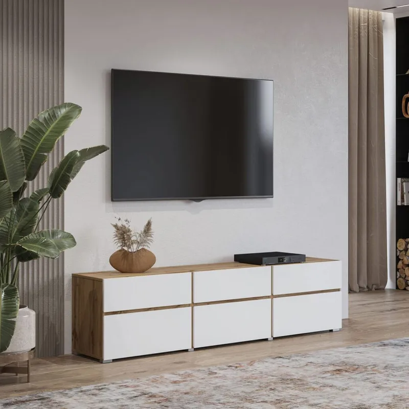 TV-enhet Kors 3 klaffer med 3 skuffer - Hvit - Møbler - Mediamøbel & tv møbel - TV-benk & mediabenk