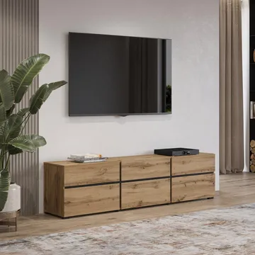 TV-enhet Kors 3 klaffer med 3 skuffer - Wotan eik - Svart - Møbler - Mediamøbel & tv møbel - TV-benk & mediabenk