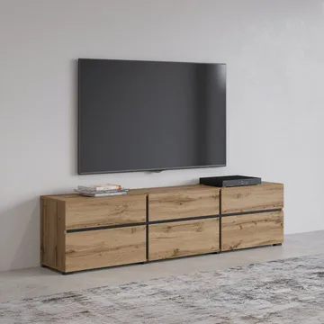 TV-enhet Kors 3 klaffer med 3 skuffer - Wotan eik - Svart - Møbler - Mediamøbel & tv møbel - TV-benk & mediabenk