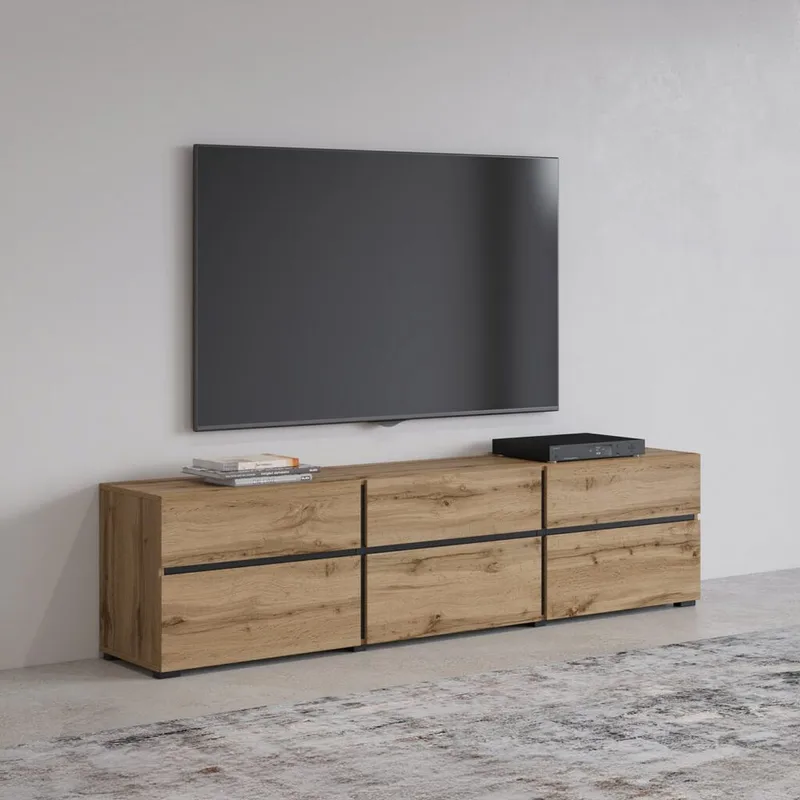 TV-enhet Kors 3 klaffer med 3 skuffer - Wotan eik - Svart - Møbler - Mediamøbel & tv møbel - TV-benk & mediabenk