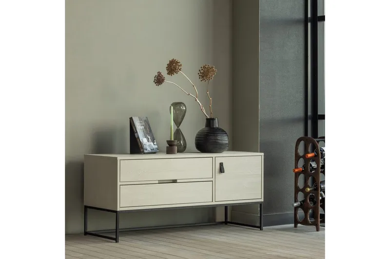 TV-enhet Silas - Støv, Børstet furu, 120 cm - Møbler - Mediamøbel & tv møbel - TV-benk & mediabenk