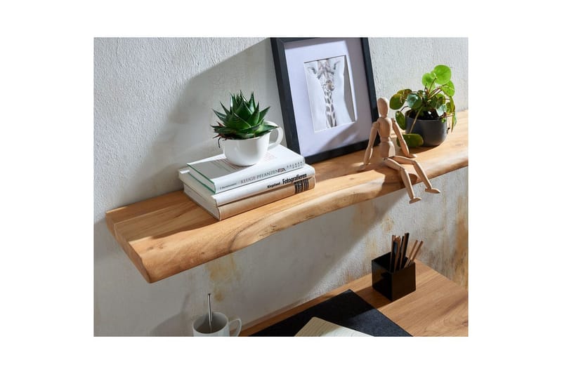 Tv-hylla Wohnling Vägghylla Wohnling träkant, massivt trä, flytande hylla, lantlig stil 100x26 cm - Oppbevaring - Hyller - Vegghylle