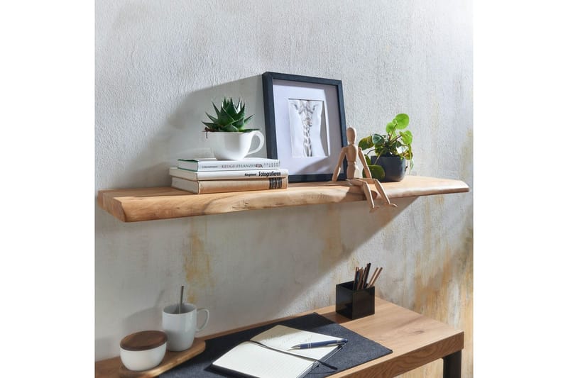 Tv-hylla Wohnling Vägghylla Wohnling träkant, massivt trä, flytande hylla, lantlig stil 100x26 cm - Oppbevaring - Hyller - Vegghylle