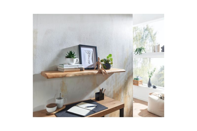 Tv-hylla Wohnling Vägghylla Wohnling träkant, massivt trä, flytande hylla, lantlig stil 100x26 cm - Oppbevaring - Hyller - Vegghylle