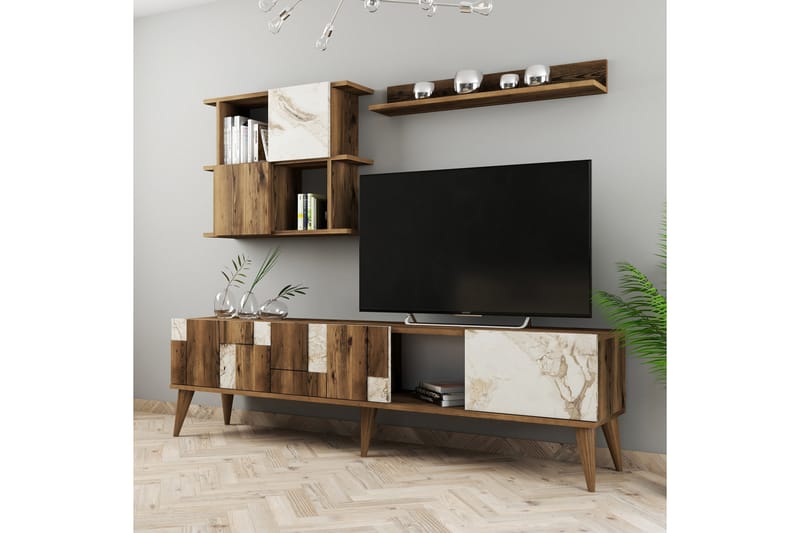 Alsacia Tv-møbelsett 180 cm - Hvit/Mørkebrun - TV-møbelsett