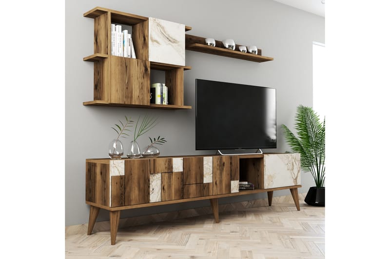 Alsacia Tv-møbelsett 180 cm - Hvit/Mørkebrun - Møbler - Mediamøbel & tv møbel - TV-møbelsett