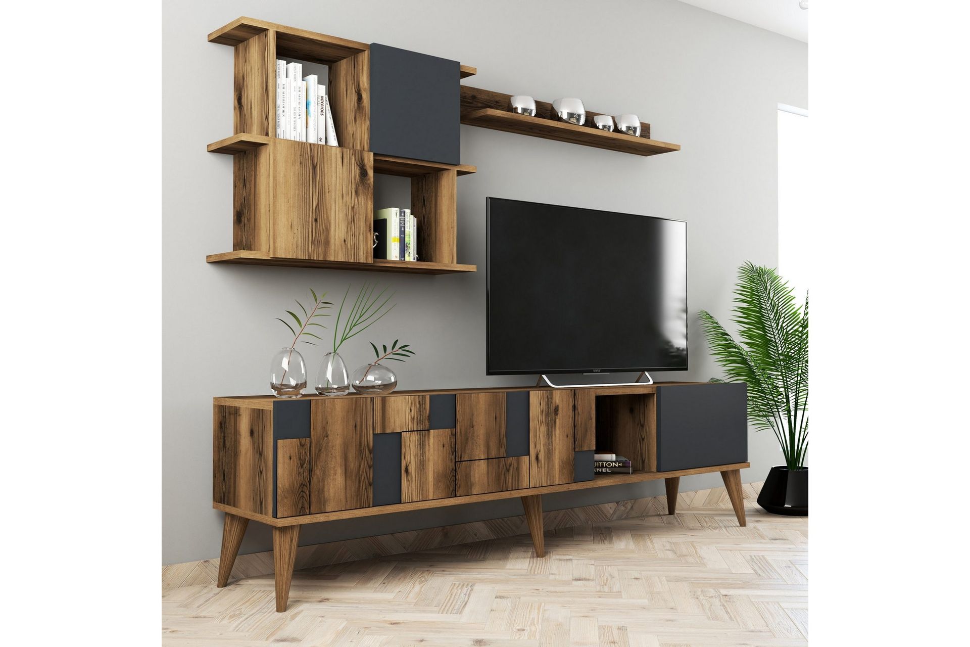 Alsacia Tv-møbelsett 180 cm - Mørkebrun/Antrasitt