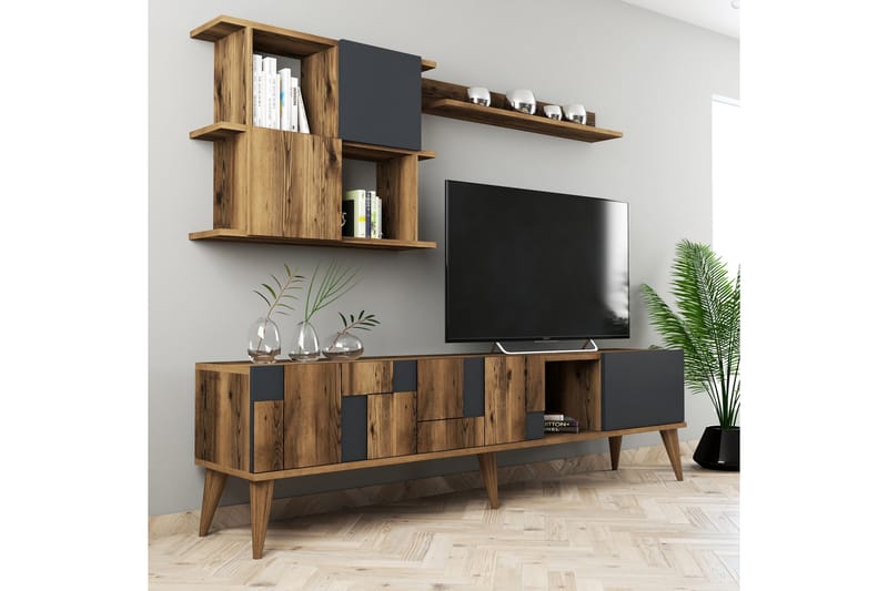Alsacia Tv-møbelsett 180 cm - Mørkebrun/Antrasitt - TV-møbelsett