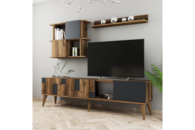 Alsacia Tv-møbelsett 180 cm - Mørkebrun/Antrasitt - Møbler - Mediamøbel & tv møbel - TV-møbelsett