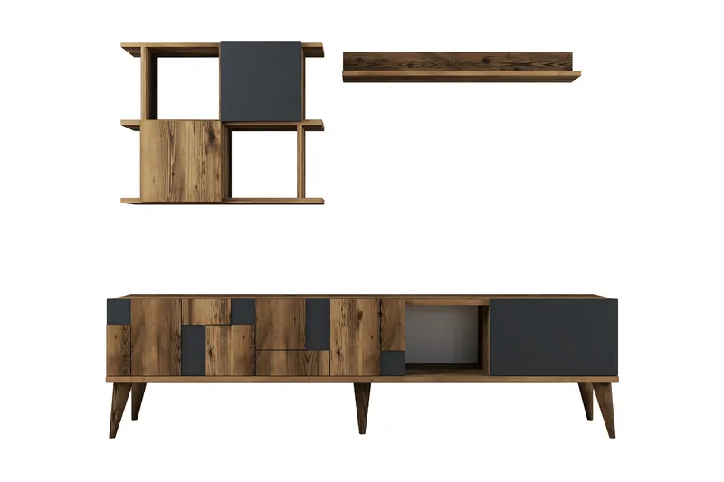 Alsacia Tv-møbelsett 180 cm - Mørkebrun/Antrasitt - Møbler - Mediamøbel & tv møbel - TV-møbelsett