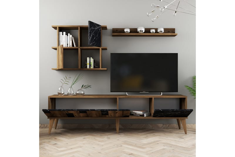 Alsacia TV-møbelsett 180 cm - Mørkebrun/Svart - Møbler - Mediamøbel & tv møbel - TV-møbelsett