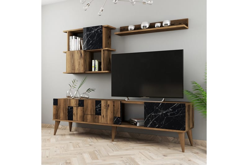 Alsacia TV-møbelsett 180 cm - Mørkebrun/Svart - Møbler - Mediamøbel & tv møbel - TV-møbelsett