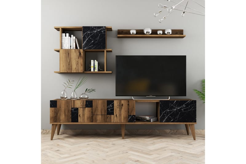 Alsacia TV-møbelsett 180 cm - Mørkebrun/Svart - Møbler - Mediamøbel & tv møbel - TV-møbelsett