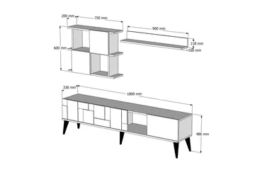 Alsacia TV-møbelsett 180 cm - Mørkebrun/Svart - Møbler - Mediamøbel & tv møbel - TV-møbelsett