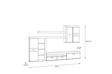 Dolnis Tv-møbelsett 41x300 cm - Brun/Grå - Møbler - Mediamøbel & tv møbel - TV-møbelsett